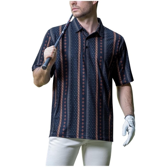 ❤️ 🆕 VATPOVE Navy and Red Patterned Men's Shirt Size M - Picture 1 of 8